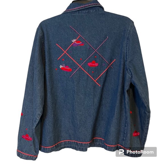 Carrie Allen Blue Jean Jacket Women Large Red Hat Society Beaded Red Hats Embroi - Picture 4 of 10